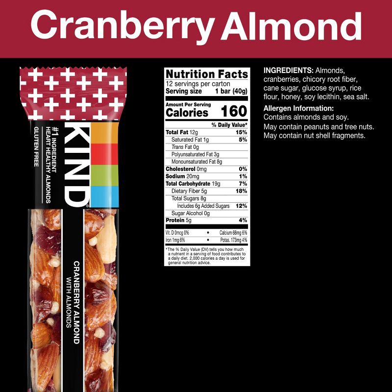 slide 4 of 7, KIND Bars Cranberry Almond Gluten Free Snacks - 12ct, 12 ct