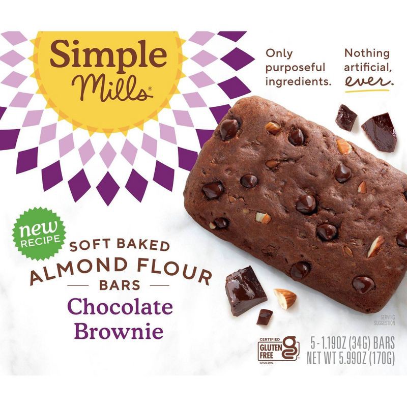 slide 1 of 4, Simple Mills Chocolate Brownie Soft-Baked Almond Flour Bars - 5.99oz/5ct, 5.99 oz, 5 ct