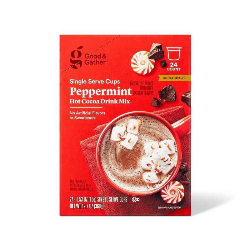 slide 1 of 3, Peppermint Naturally Flavored with Other Natural Flavors Hot Cocoa Drink Mix Single Serve Cups - 24ct - Good & Gather™, 24 ct