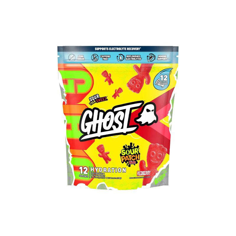 slide 1 of 6, GHOST Sour Patch Kids' Vegan Hydration Sticks - Redberry - 12pk, 12 ct