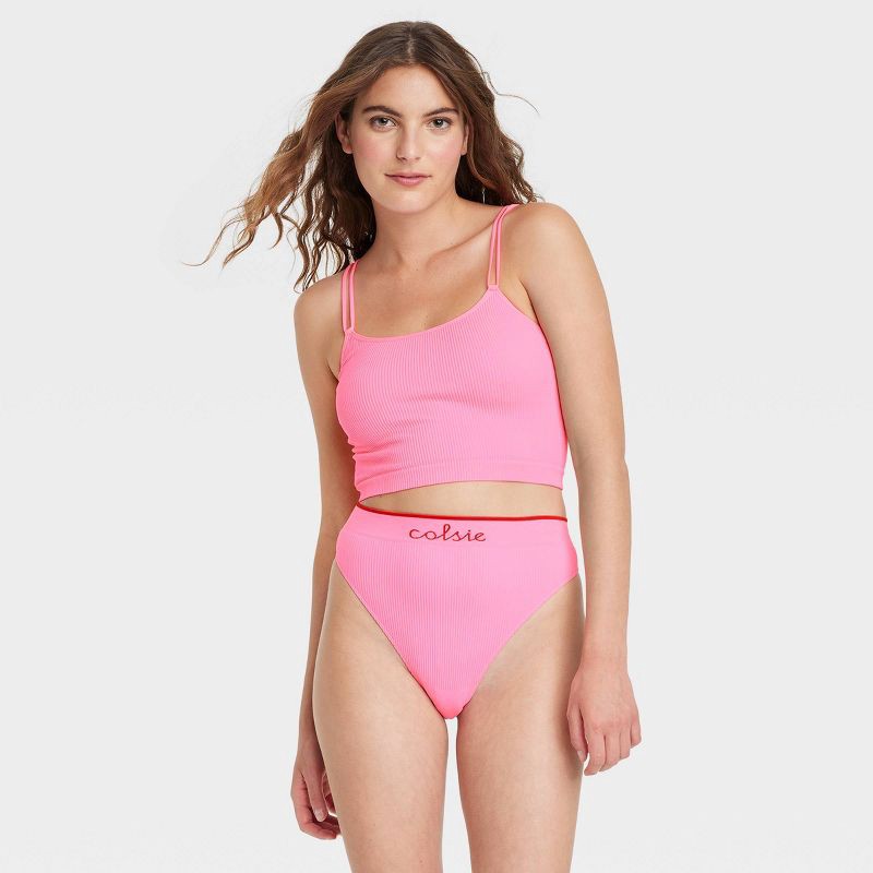 Women's Seamless Thong - Colsie Vibrant Pink S 1 ct