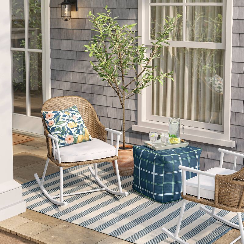 slide 4 of 4, Threshold designed w/Studio McGee 18"x18" Button Tuft Outdoor Patio Pouf Blue - Threshold™ designed with Studio McGee, 1 ct