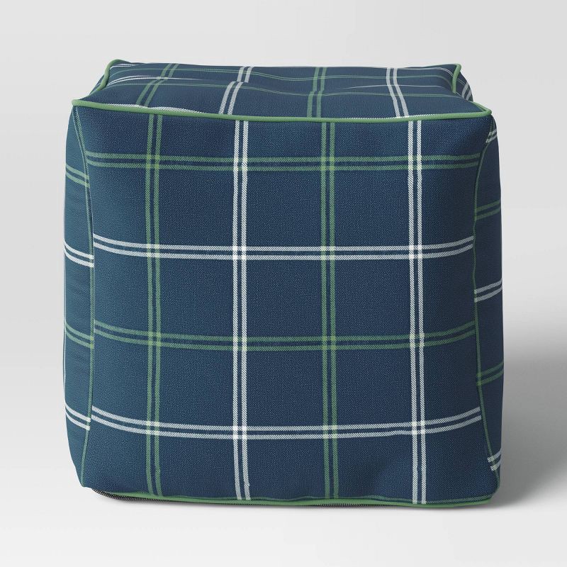 slide 2 of 4, Threshold designed w/Studio McGee 18"x18" Button Tuft Outdoor Patio Pouf Blue - Threshold™ designed with Studio McGee, 1 ct