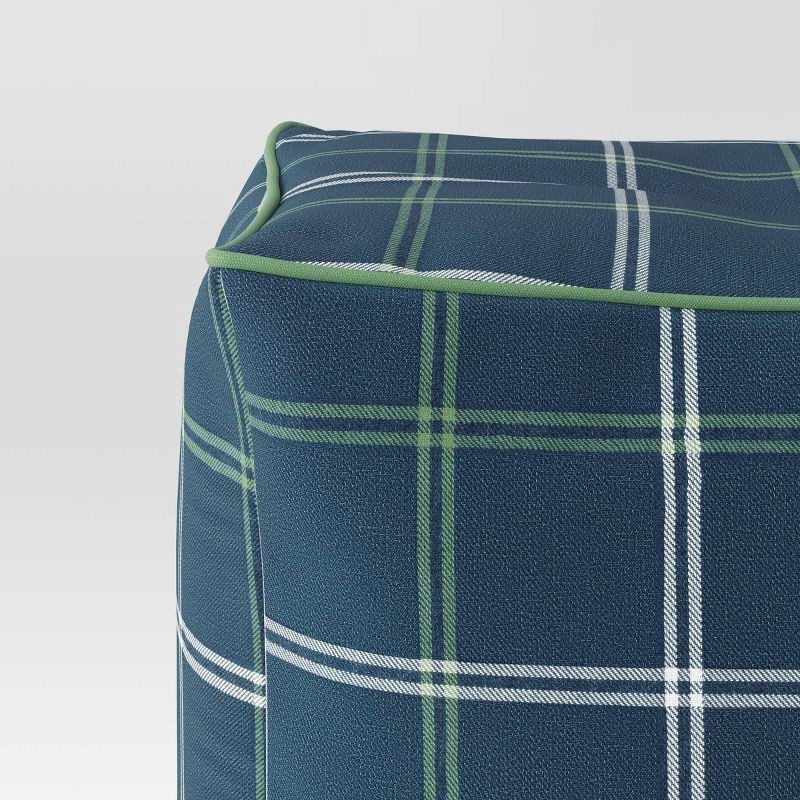 slide 3 of 4, Threshold designed w/Studio McGee 18"x18" Button Tuft Outdoor Patio Pouf Blue - Threshold™ designed with Studio McGee, 1 ct