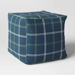 Threshold designed w/Studio McGee 18"x18" Button Tuft Outdoor Patio Pouf Blue - Threshold™ designed with Studio McGee