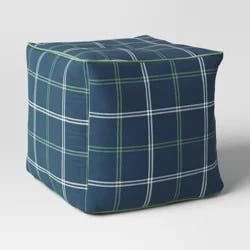 Threshold designed w/Studio McGee 18"x18" Button Tuft Outdoor Patio Pouf Blue - Threshold™ designed with Studio McGee