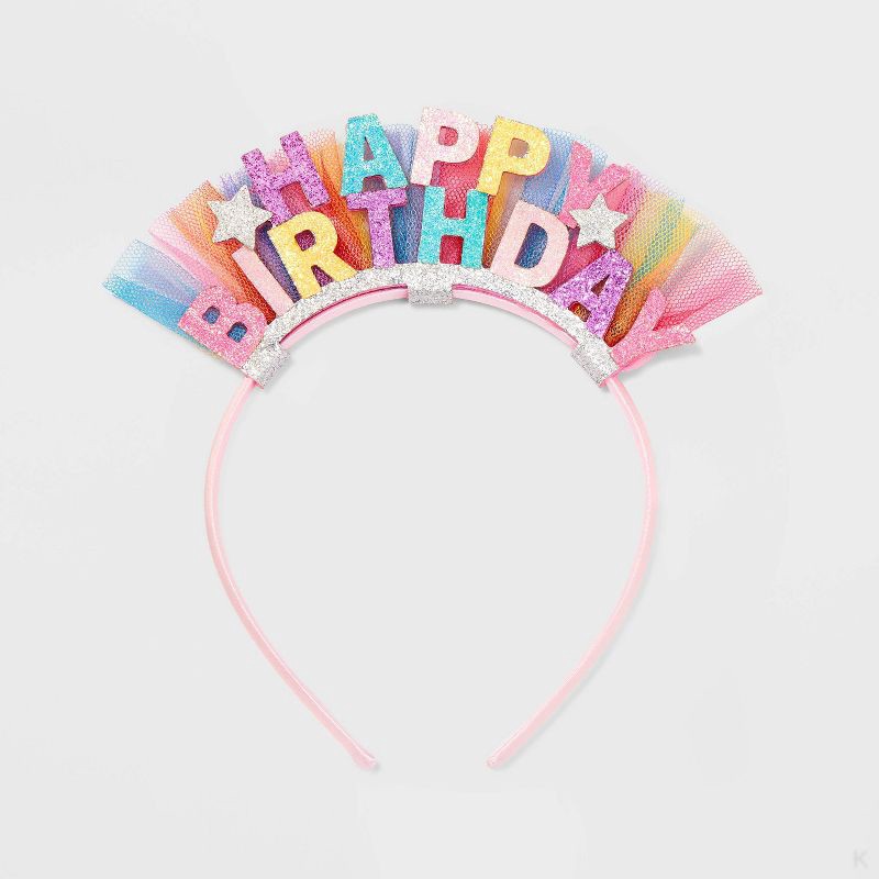 slide 2 of 3, Kids' Glitter 'Happy Birthday' Headband with Tulle - Cat & Jack™, 1 ct