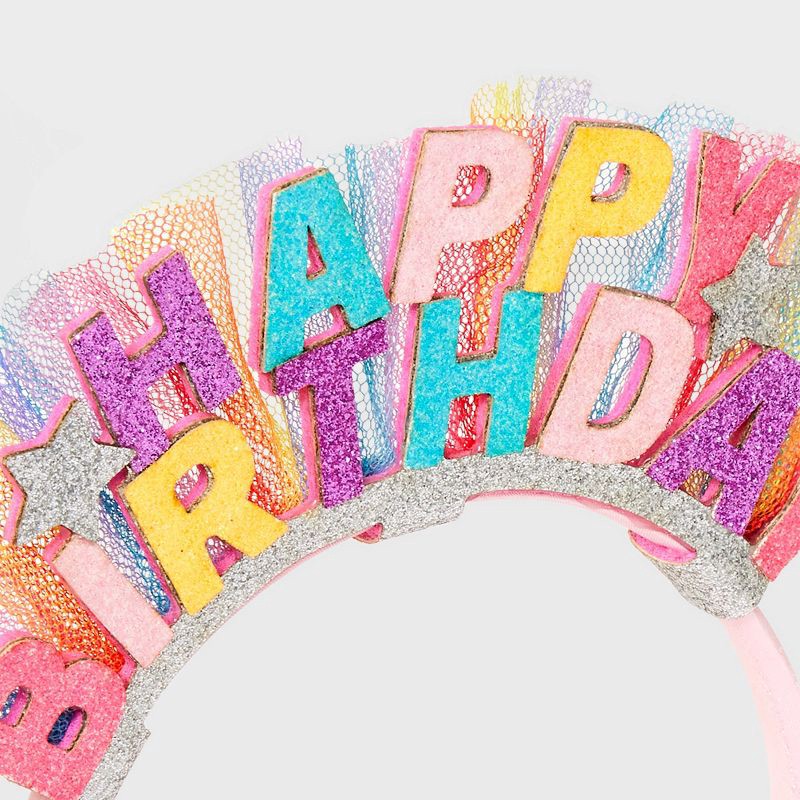 slide 3 of 3, Kids' Glitter 'Happy Birthday' Headband with Tulle - Cat & Jack™, 1 ct