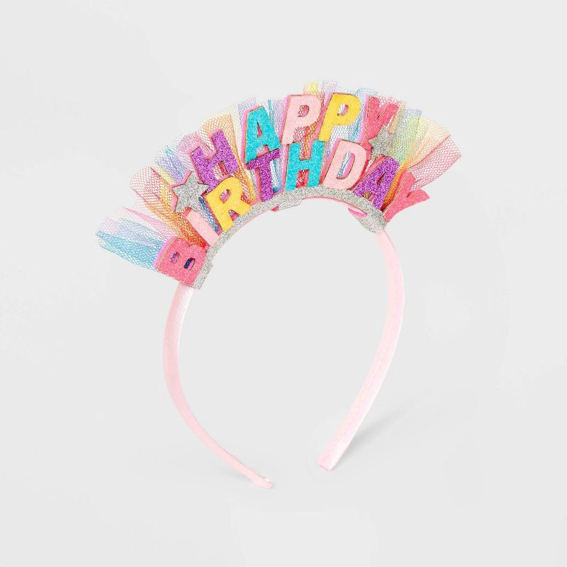 slide 1 of 3, Kids' Glitter 'Happy Birthday' Headband with Tulle - Cat & Jack™, 1 ct