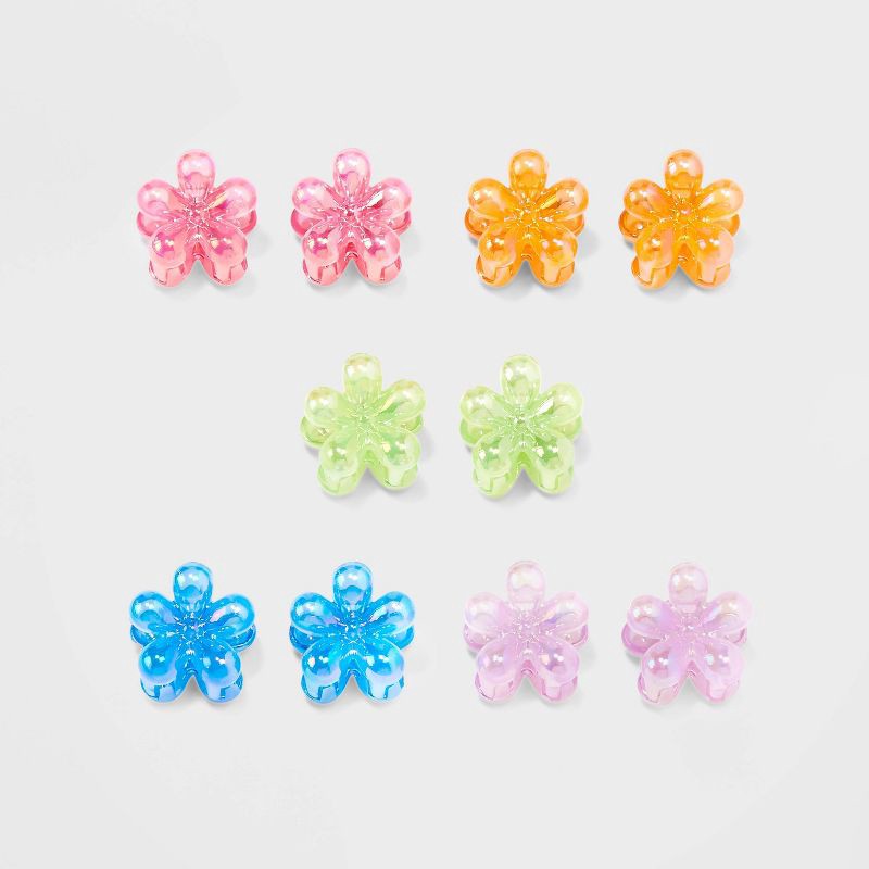 slide 1 of 11, Girls' 10pk Iridescent Flower Claw Clips - Cat & Jack™, 10 ct