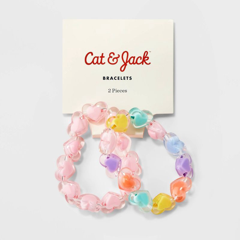 slide 2 of 3, Girls' 2pk Stretch Bracelet Set with Heart Beads - Cat & Jack™, 2 ct