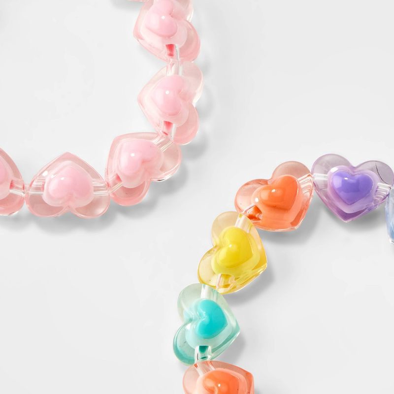 slide 3 of 3, Girls' 2pk Stretch Bracelet Set with Heart Beads - Cat & Jack™, 2 ct