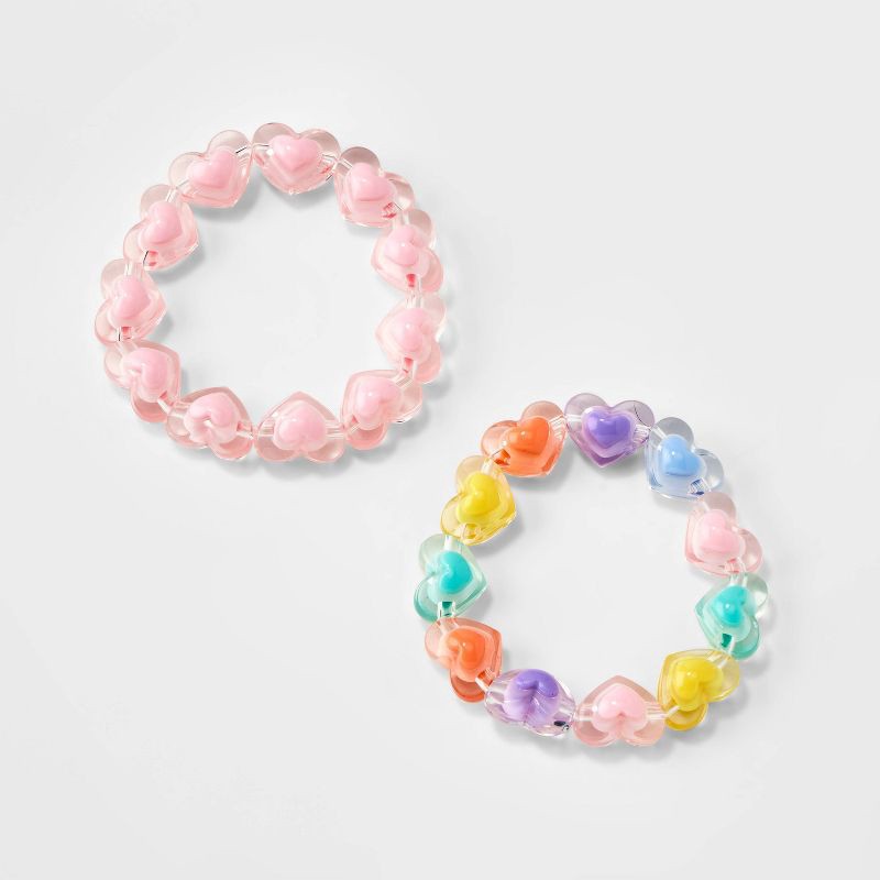 slide 1 of 3, Girls' 2pk Stretch Bracelet Set with Heart Beads - Cat & Jack™, 2 ct