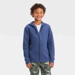 Boys' Fleece Zip-Up Sweatshirt - Cat & Jack™ Navy Blue S: Heavyweight Cotton Blend, Hooded, Kangaroo Pocket, Machine Washable