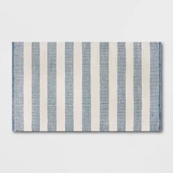 Threshold designed w/Studio McGee 2'6"x4'2" Rectangular Hand Made Woven Outdoor Accent Rug Striped Ivory/Blue - Threshold™ designed with Studio McGee