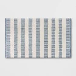 Threshold designed w/Studio McGee 2'6"x4'2" Rectangular Hand Made Woven Outdoor Accent Rug Striped Ivory/Blue - Threshold™ designed with Studio McGee