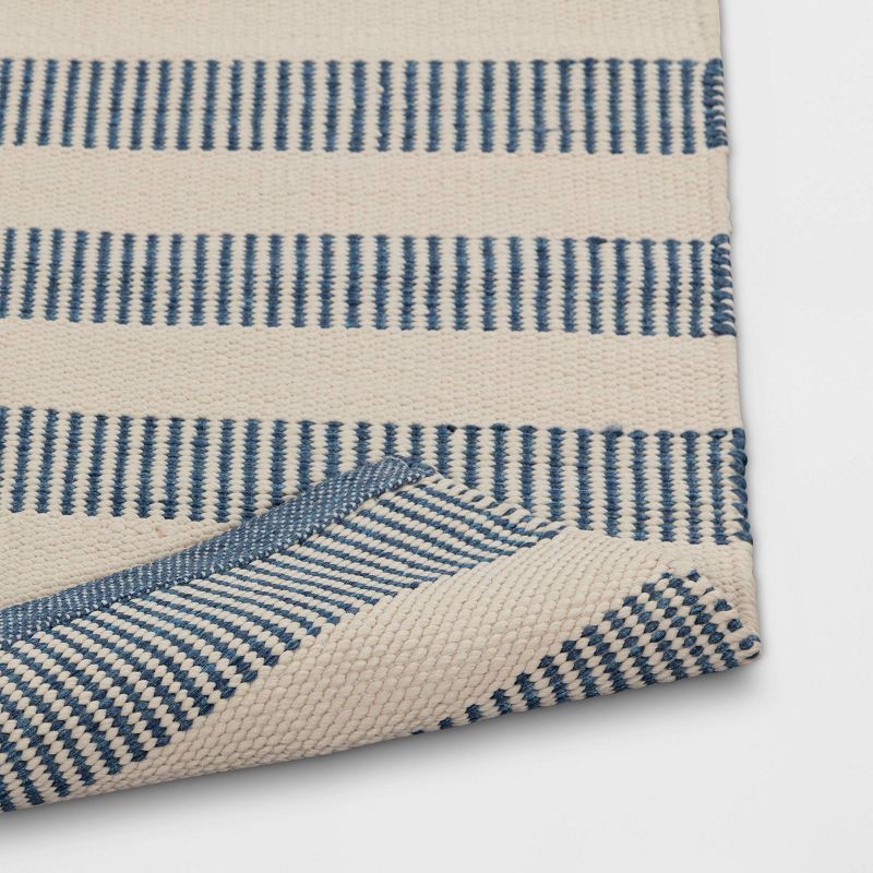 slide 4 of 4, Threshold designed w/Studio McGee 2'x3' Rectangular Hand Made Woven Outdoor Accent Rug Striped Ivory/Blue - Threshold™ designed with Studio McGee, 1 ct