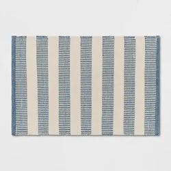 Threshold designed w/Studio McGee 2'x3' Rectangular Hand Made Woven Outdoor Accent Rug Striped Ivory/Blue - Threshold™ designed with Studio McGee