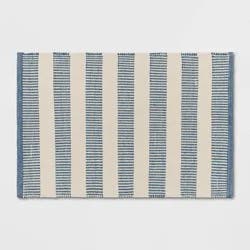 Threshold designed w/Studio McGee 2'x3' Rectangular Hand Made Woven Outdoor Accent Rug Striped Ivory/Blue - Threshold™ designed with Studio McGee