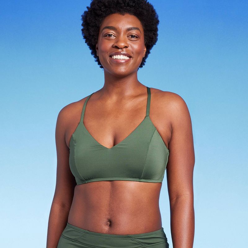 Women's Crossback Seamed Bralette Bikini Top - Kona Sol Green XL 1 ct