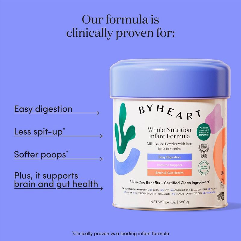 slide 5 of 9, ByHeart Infant Formula Powder – Gentle, Easy-to-Digest – Made with Organic, Grass-Fed Whole Milk - 24oz, 24 oz