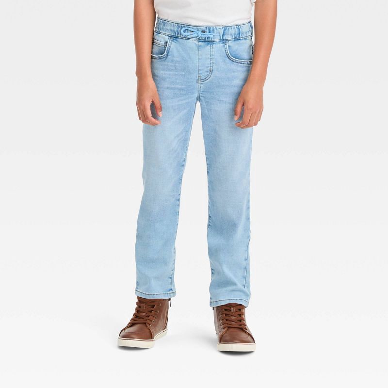 slide 1 of 3, Boys' Straight Pull-On Pants - Cat & Jack™ Light Wash 5: Super Stretch, Elastic Waistband, 1 ct