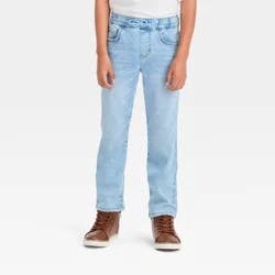 Boys' Straight Pull-On Pants - Cat & Jack™ Light Wash 6: Super Stretch, Elastic Waistband, Dobby Fabric