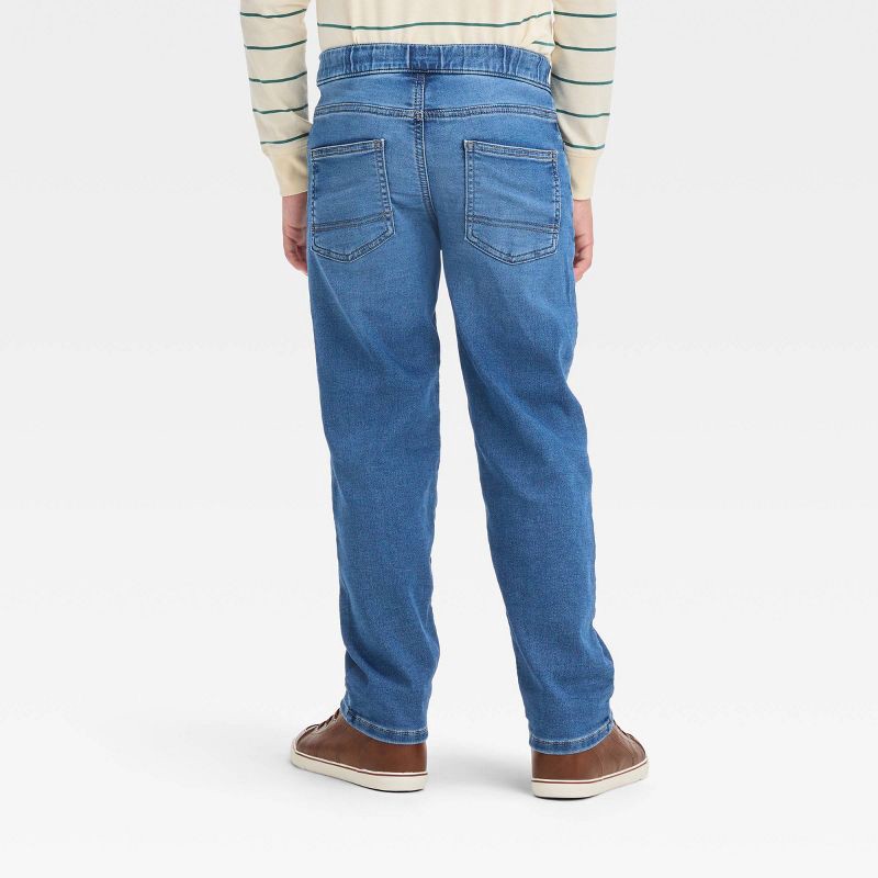 slide 2 of 3, Boys' Straight Pull-On Pants - Cat & Jack™ Medium Wash 4: Lightweight Dobby Fabric, Elastic Waist, Super Stretch, 1 ct
