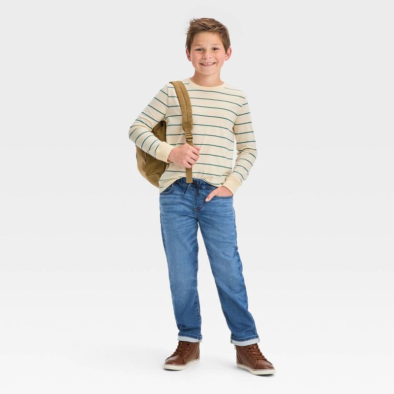 slide 3 of 3, Boys' Straight Pull-On Pants - Cat & Jack™ Medium Wash 18 Husky: Super Stretch, Elastic Waistband, 1 ct