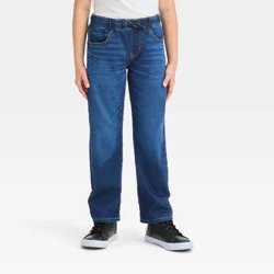 Boys' Straight Pull-On Pants - Cat & Jack™ Dark Wash 5: Cotton Blend, Elastic Waist, Super Stretch, Machine Washable