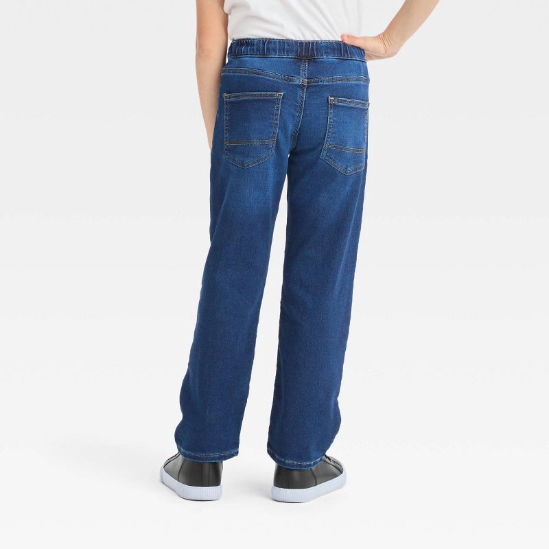 slide 2 of 3, Boys' Straight Pull-On Pants - Cat & Jack™ Dark Wash 7: Super Stretch, Elastic Waistband, 1 ct