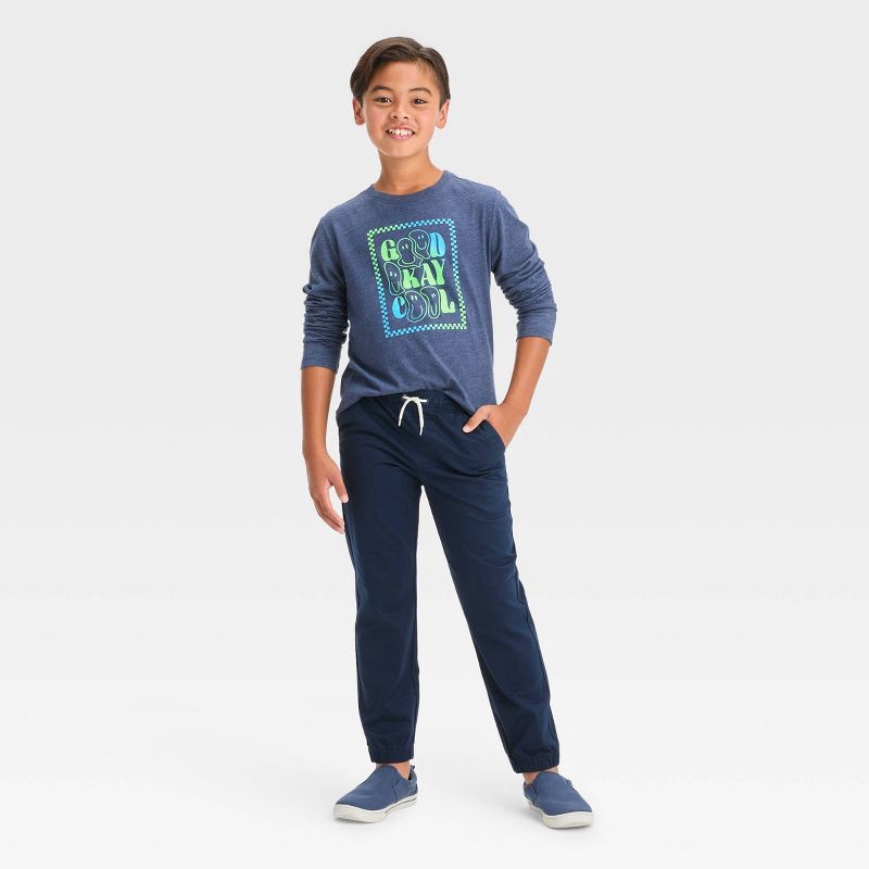 slide 3 of 3, Boys' Stretch Woven Jogger Pull-On Pants - Cat & Jack™ Blue 10: Midweight, Reinforced Knee, Elastic Waistband, 1 ct