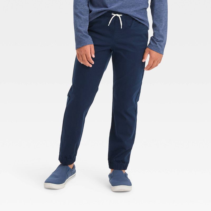 slide 1 of 3, Boys' Stretch Woven Jogger Pull-On Pants - Cat & Jack™ Blue 10: Midweight, Reinforced Knee, Elastic Waistband, 1 ct