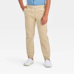 Boys' Stretch Woven Jogger Pull-On Pants - Cat & Jack™ Beige 8: Cotton-Spandex Blend, Midweight, Elastic Waist, Tapered Leg