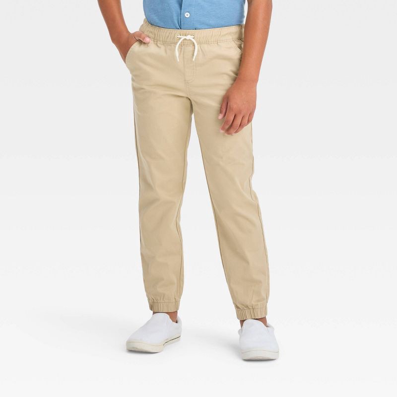 slide 1 of 3, Boys' Stretch Woven Jogger Pull-On Pants - Cat & Jack™ Beige 12, 1 ct