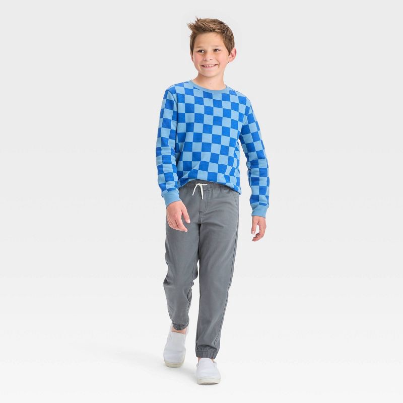 slide 3 of 3, Boys' Stretch Woven Jogger Pull-On Pants - Cat & Jack™ Gray 6: Midweight, Reinforced Knee, Elastic Waistband, 1 ct