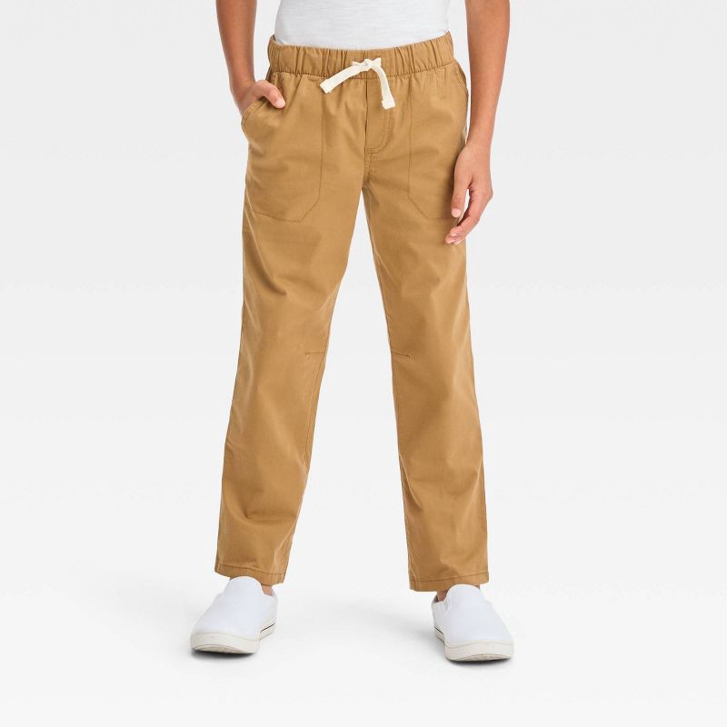 slide 1 of 3, Boys' Stretch Straight Fit Woven Pull-On Pants - Cat & Jack™ Brown 10, 1 ct