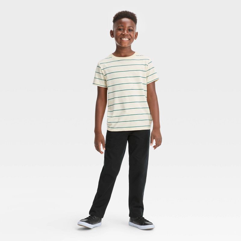 slide 3 of 3, Boys' Straight Fit Woven Pull-On Pants - Cat & Jack™ Black 10: School Uniform, Reinforced Knee, 1 ct