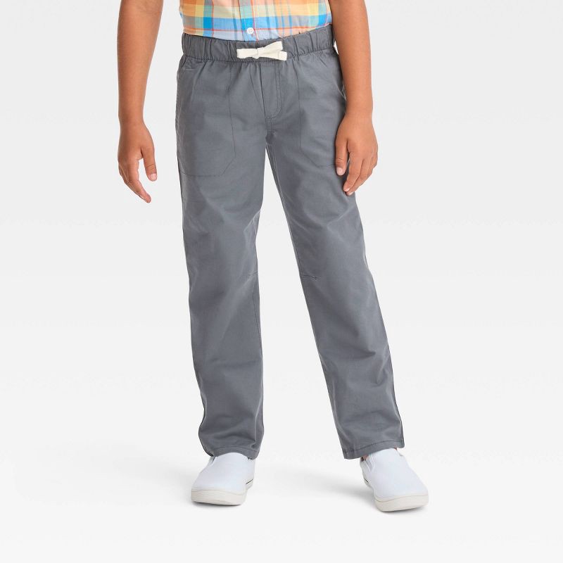 slide 1 of 3, Boys' Stretch Straight Fit Woven Pull-On Pants - Cat & Jack™ Gray 5, 1 ct