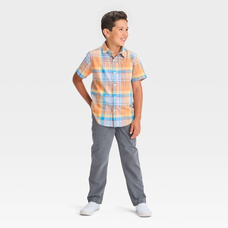slide 3 of 3, Boys' Straight Fit Woven Pull-On Pants - Cat & Jack™ Gray 6: Reinforced Knee, Side Pocket, 1 ct