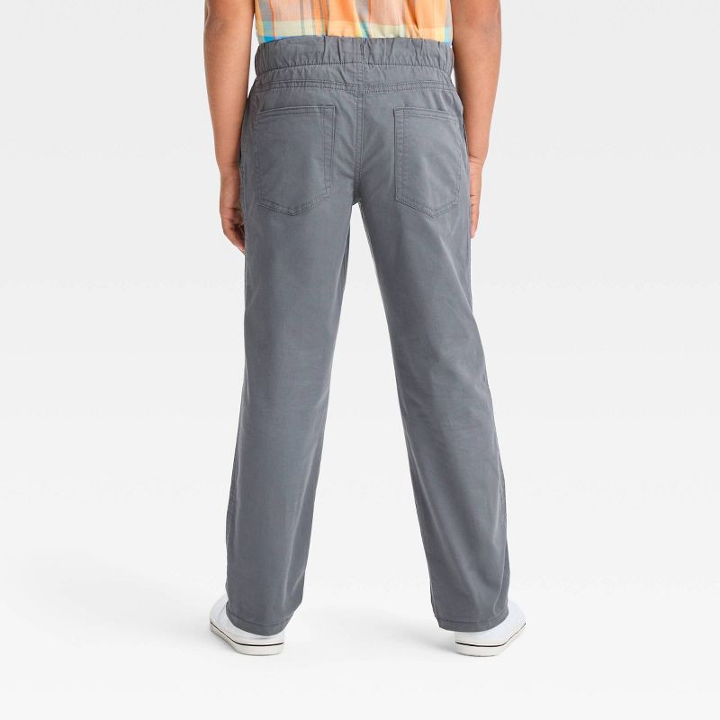 slide 2 of 3, Boys' Straight Fit Woven Pull-On Pants - Cat & Jack™ Gray 12: Mid Rise, Reinforced Knee, 1 ct