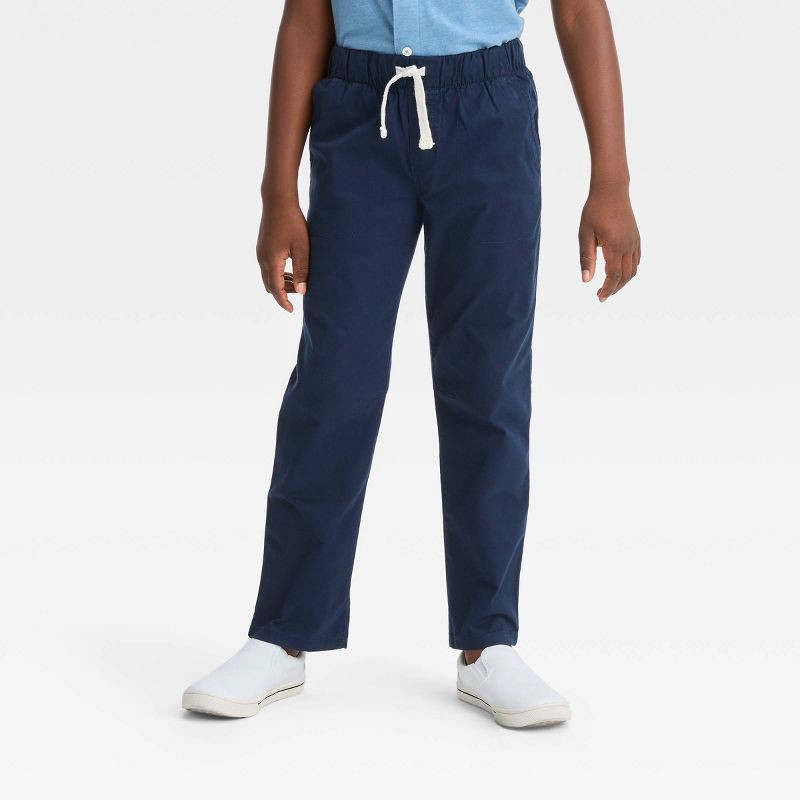 slide 1 of 3, Boys' Stretch Straight Fit Woven Pull-On Pants - Cat & Jack™ Navy Blue 6, 1 ct