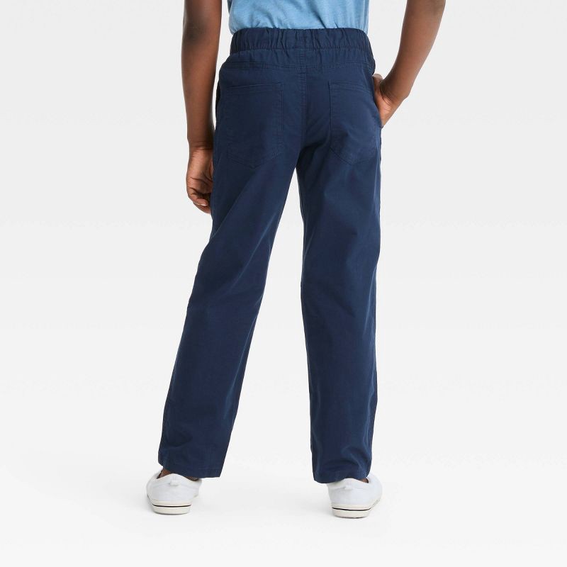 slide 2 of 3, Boys' Straight Fit Woven Pull-On Pants - Cat & Jack™ Navy Blue 7: School Uniform, Mid Rise, Reinforced Knee, 1 ct
