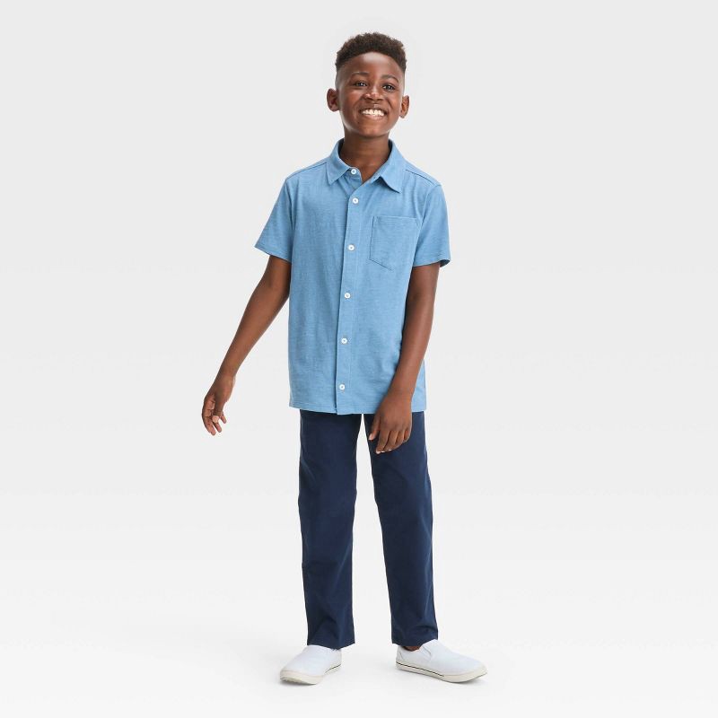 slide 3 of 3, Boys' Straight Fit Woven Pull-On Pants - Cat & Jack™ Navy Blue 12: Mid Rise, Reinforced Knee, 1 ct