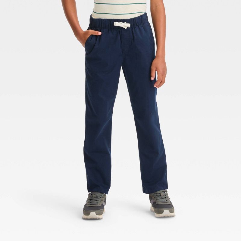 slide 2 of 3, Boys' 2pk Stretch Straight Fit Woven Pull-On Pants - Cat & Jack™ Navy Blue 10: Cotton Spandex, Reinforced Knee, 2 ct