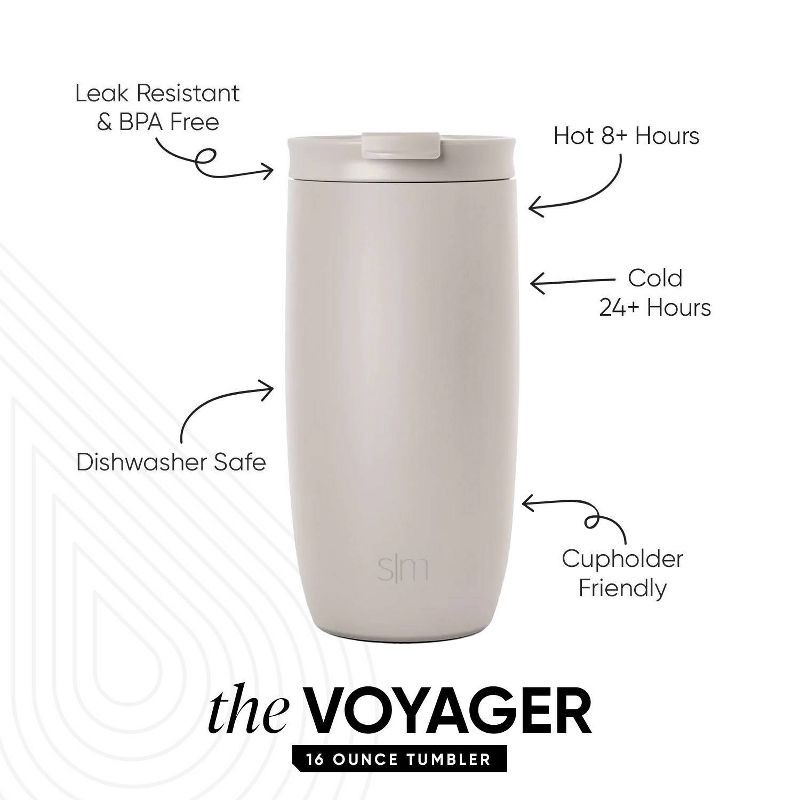 slide 4 of 7, Simple Modern Voyager 16oz Stainless Steel Travel Mug: Insulated Flip Lid, Dishwasher-Safe, Off-White, All Ages, 16 oz