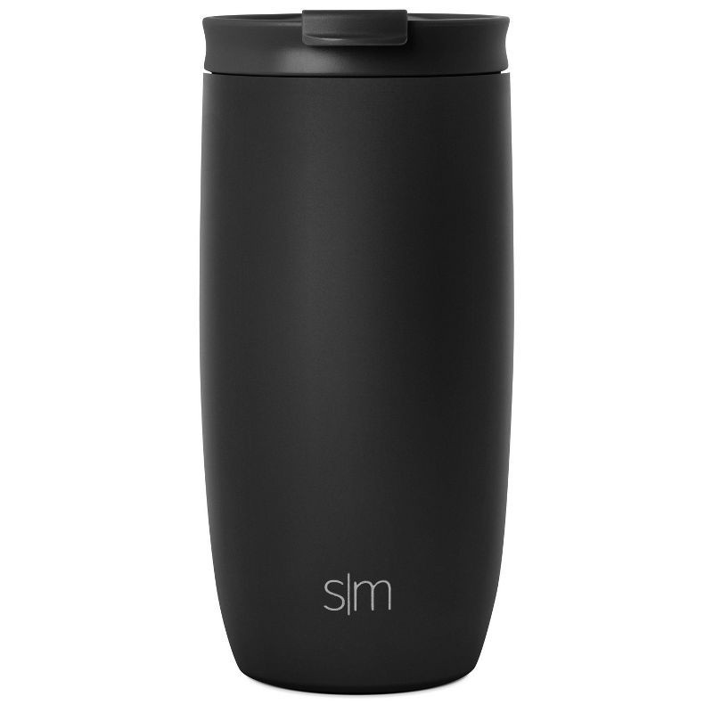 slide 1 of 7, Simple Modern Voyager 16oz Stainless Steel Travel Mug with Insulated Flip Lid Powder Coat Black: Coffee Tumbler, Hand Wash, 16 oz