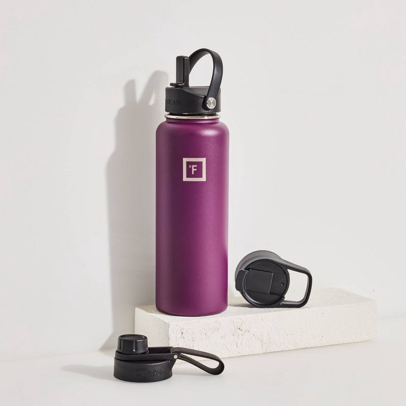 slide 2 of 8, IRON FLASK 40oz Stainless Steel Wide Mouth Hydration Bottle with Flex Straw Lid Burgundy: Insulated Water Bottle, 40 oz