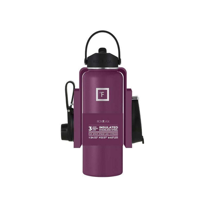 slide 4 of 8, IRON FLASK 40oz Stainless Steel Wide Mouth Hydration Bottle with Flex Straw Lid Burgundy: Insulated Water Bottle, 40 oz