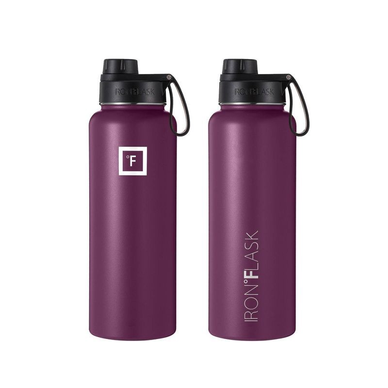 slide 5 of 8, IRON FLASK 40oz Stainless Steel Wide Mouth Hydration Bottle with Flex Straw Lid Burgundy: Insulated Water Bottle, 40 oz